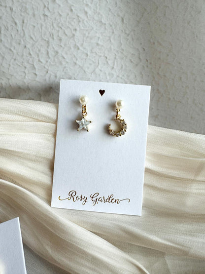 浪漫星月耳環 可換耳夾