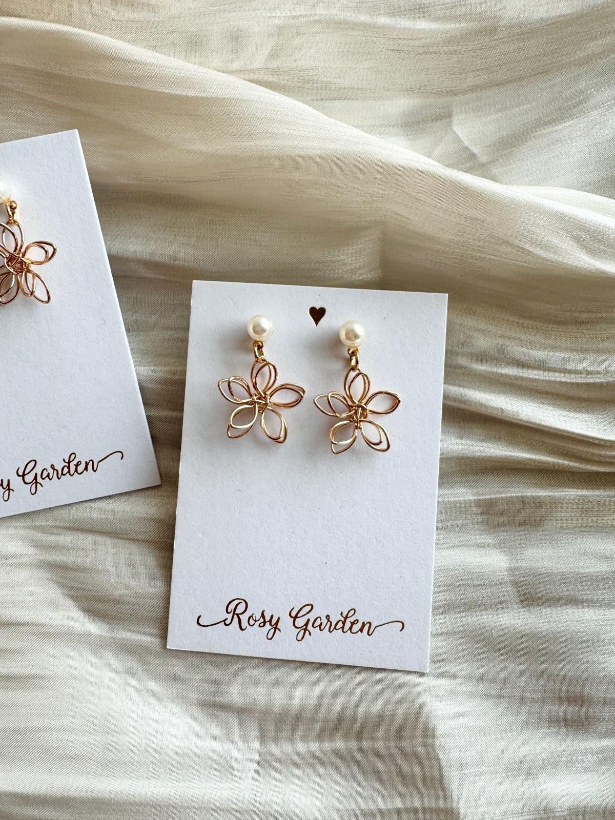 繞綫立體五瓣花花耳環 可換耳夾