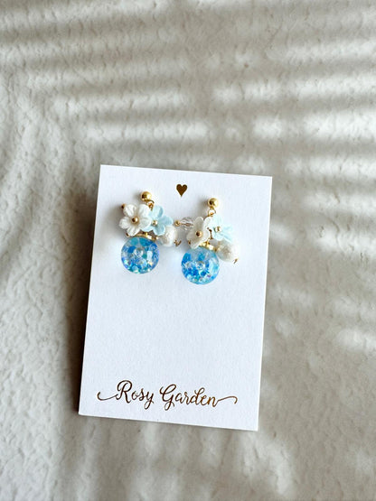 絹布花花流沙水晶球耳環 可換耳夾