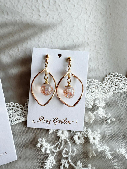 扭扭框流沙水晶球耳環 可換耳夾