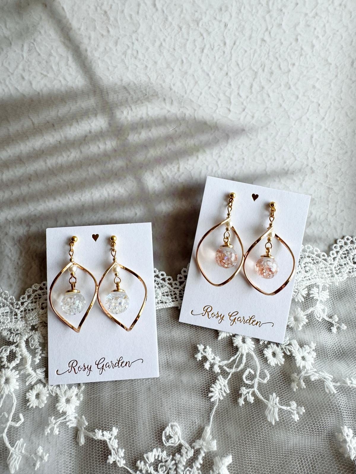 扭扭框流沙水晶球耳環 可換耳夾