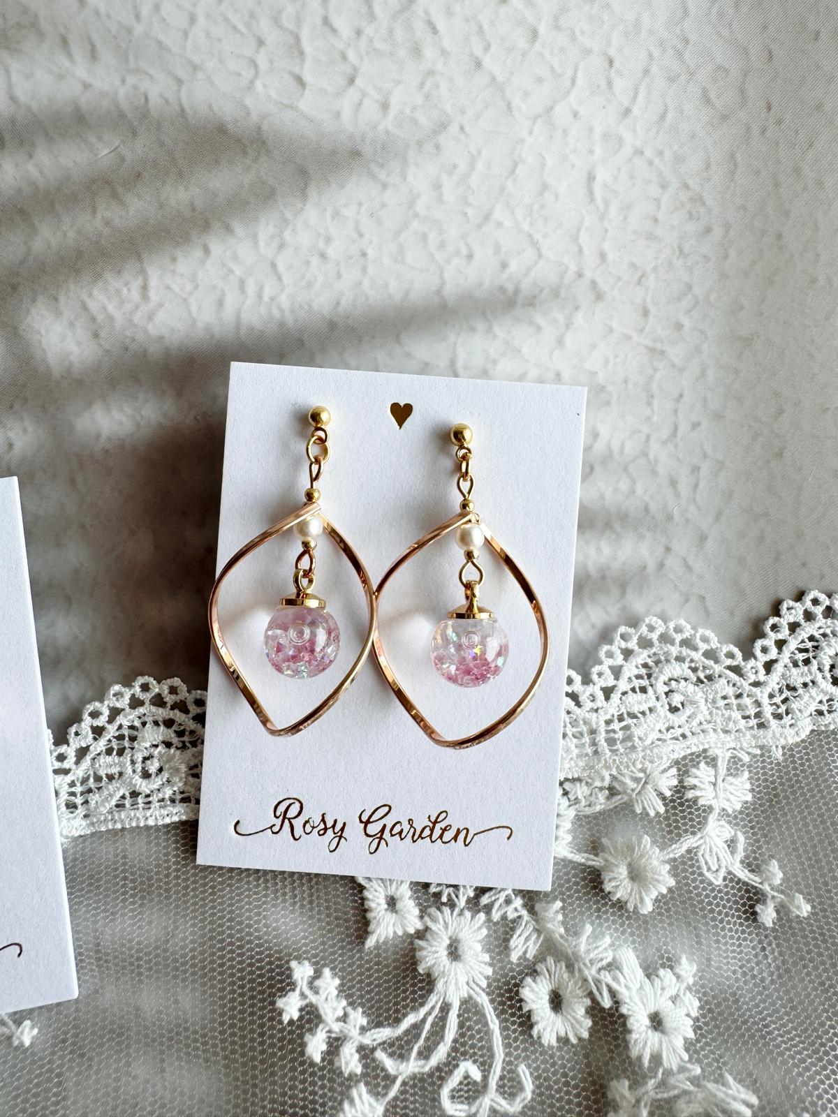 扭扭框流沙水晶球耳環 可換耳夾