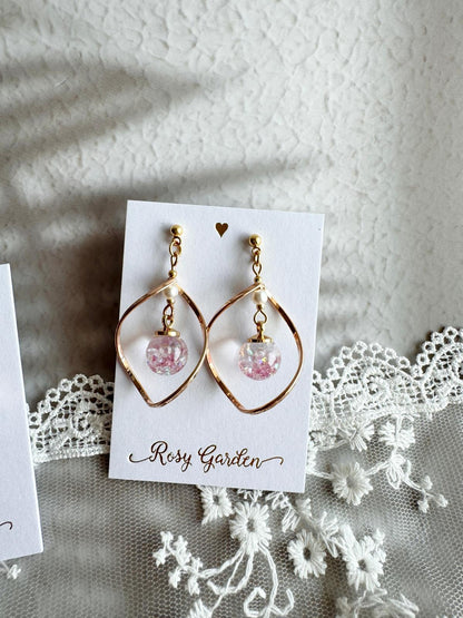 扭扭框流沙水晶球耳環 可換耳夾