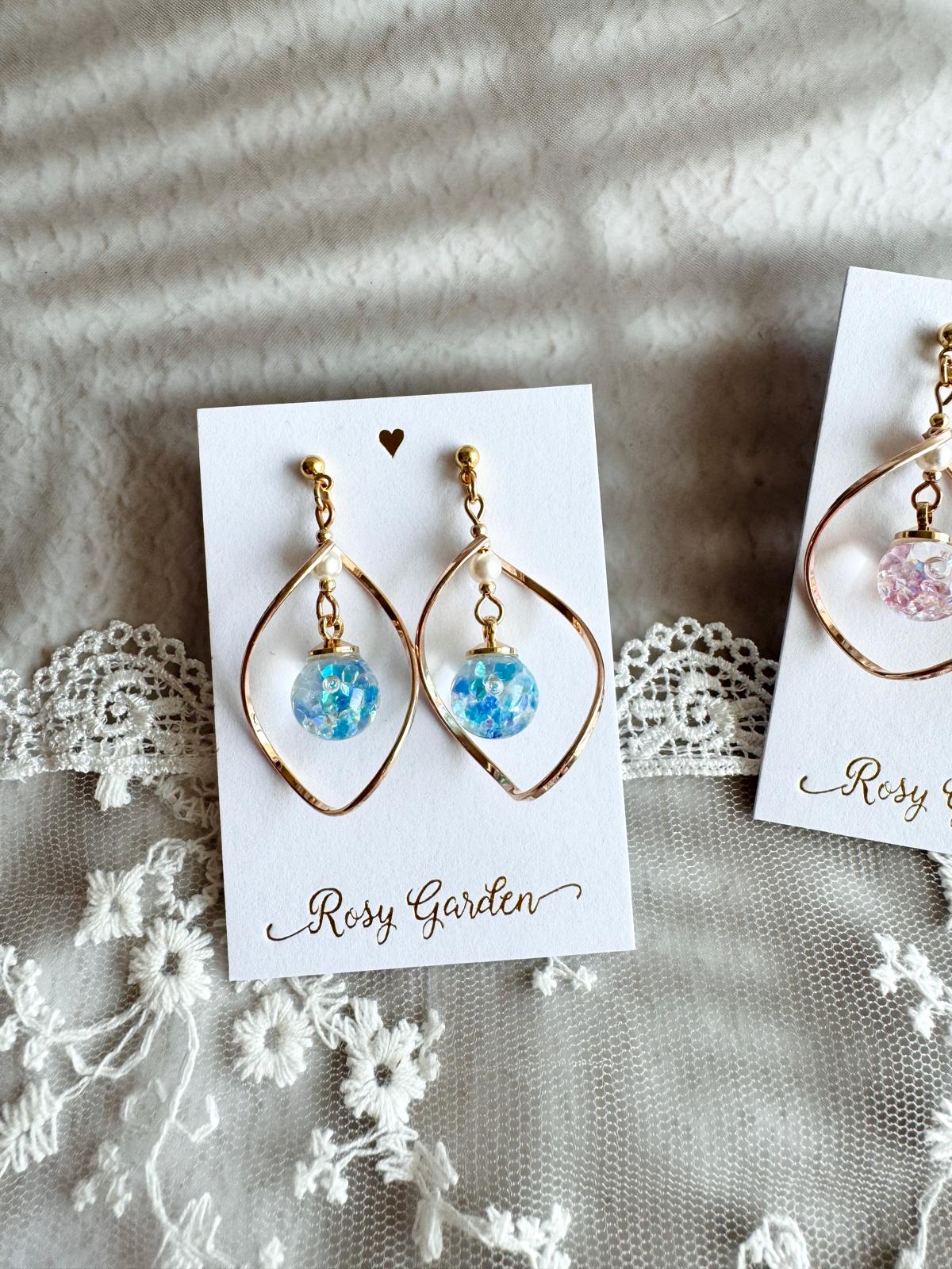 扭扭框流沙水晶球耳環 可換耳夾