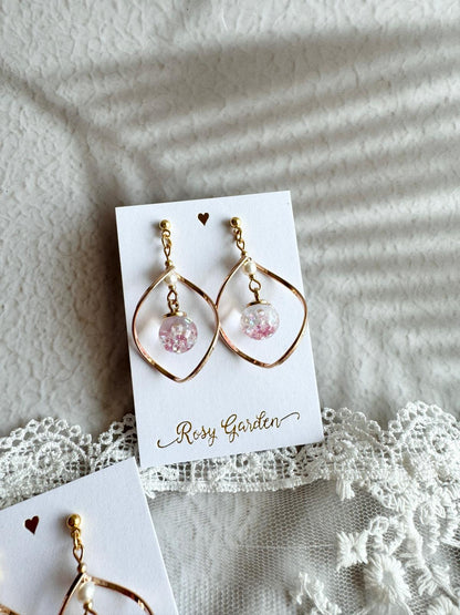 扭扭框流沙水晶球耳環 可換耳夾