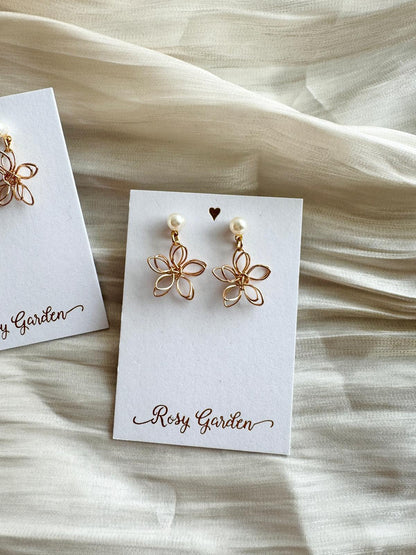 繞綫立體五瓣花花耳環 可換耳夾