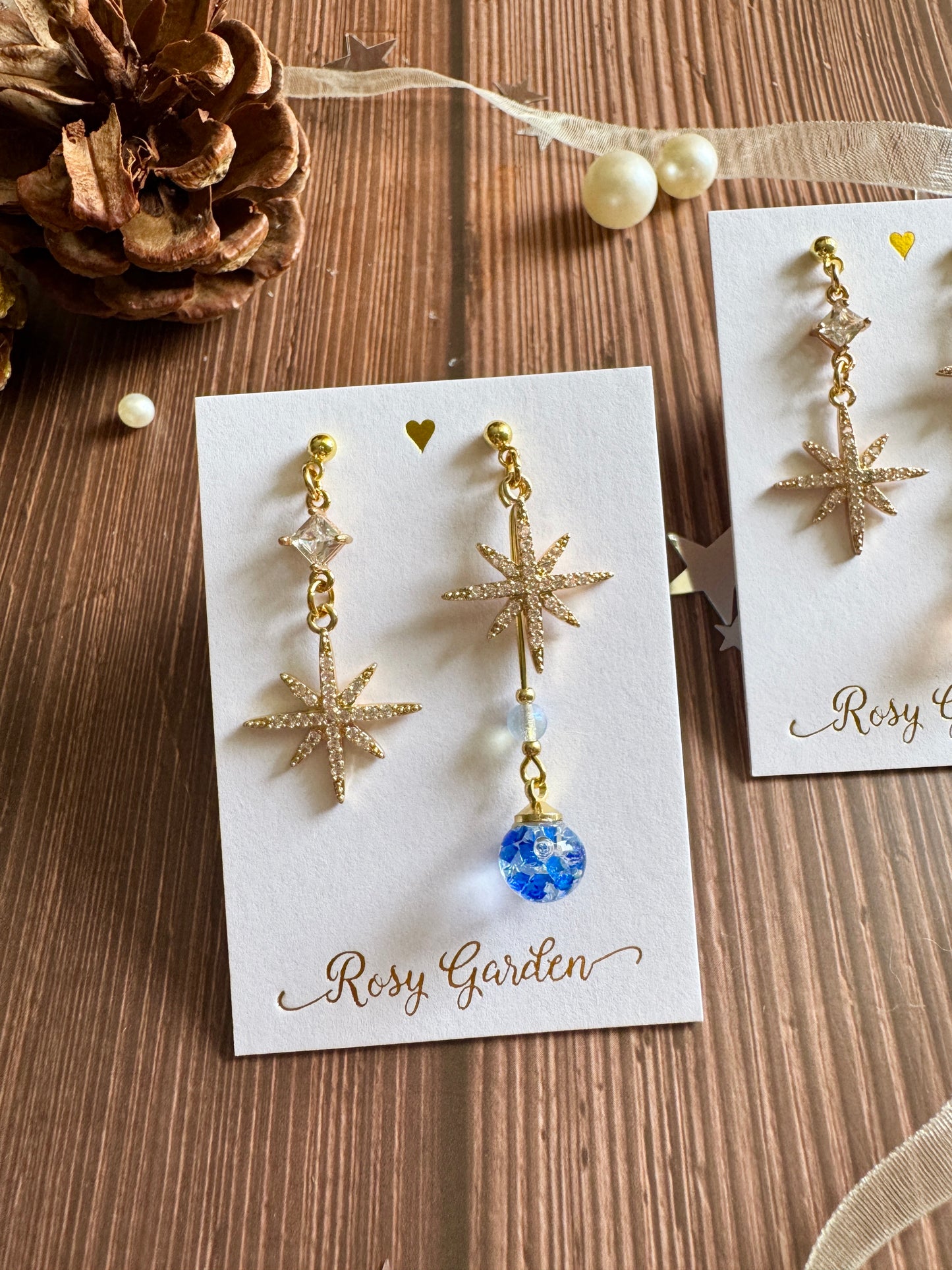 優雅節日水晶球耳環 八芒星款