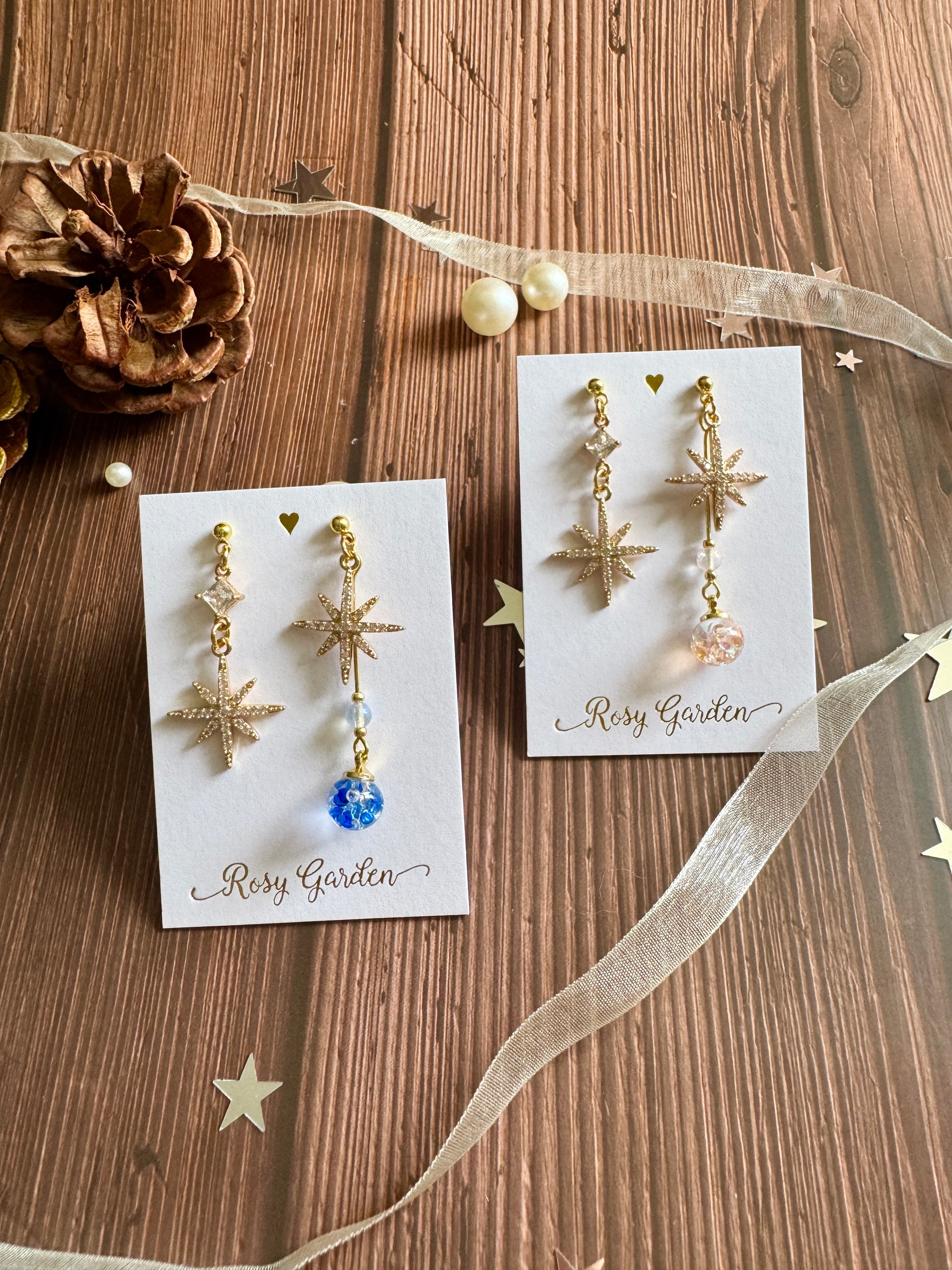 優雅節日水晶球耳環 八芒星款 可換耳夾