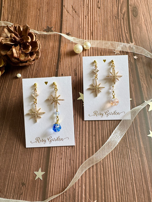 優雅節日水晶球耳環 八芒星款 可換耳夾