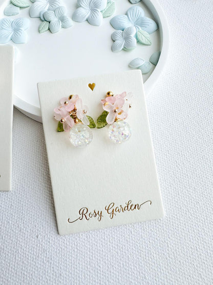 雨後粉紅繡球花 粉紅色耳環