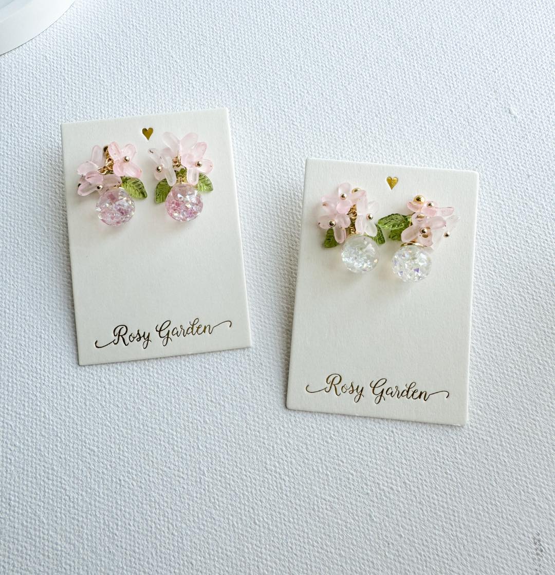 雨後粉紅繡球花耳環