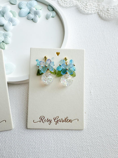 雨後藍色繡球花水晶球耳環