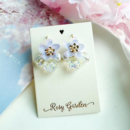 雪紡重瓣櫻花水晶球耳環 可換耳夾