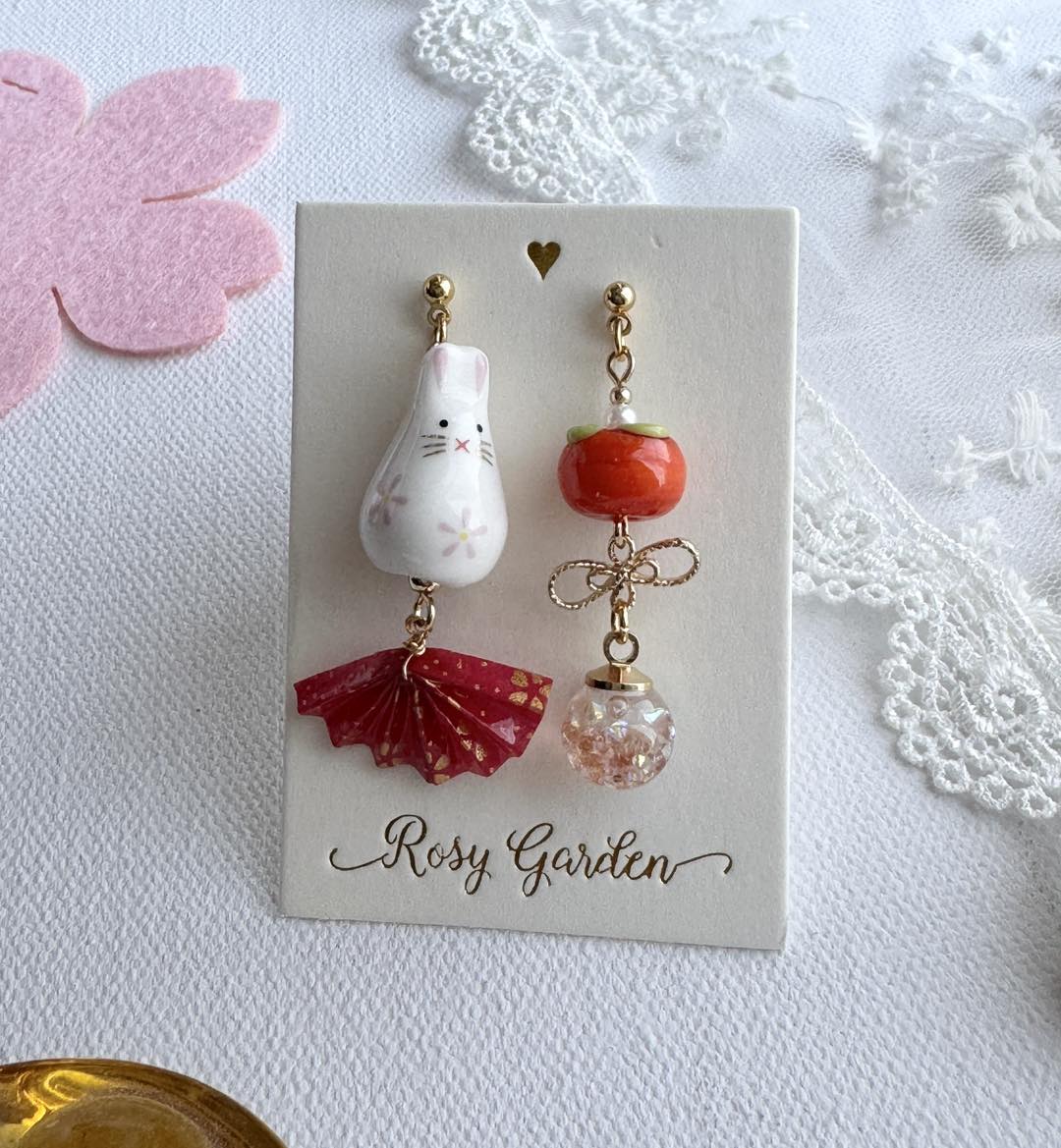 賀年和風小兔子水晶球耳環