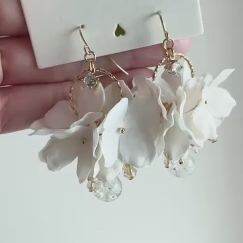 油畫風繡球花水晶球耳環 可換耳夾【閃石花環款】