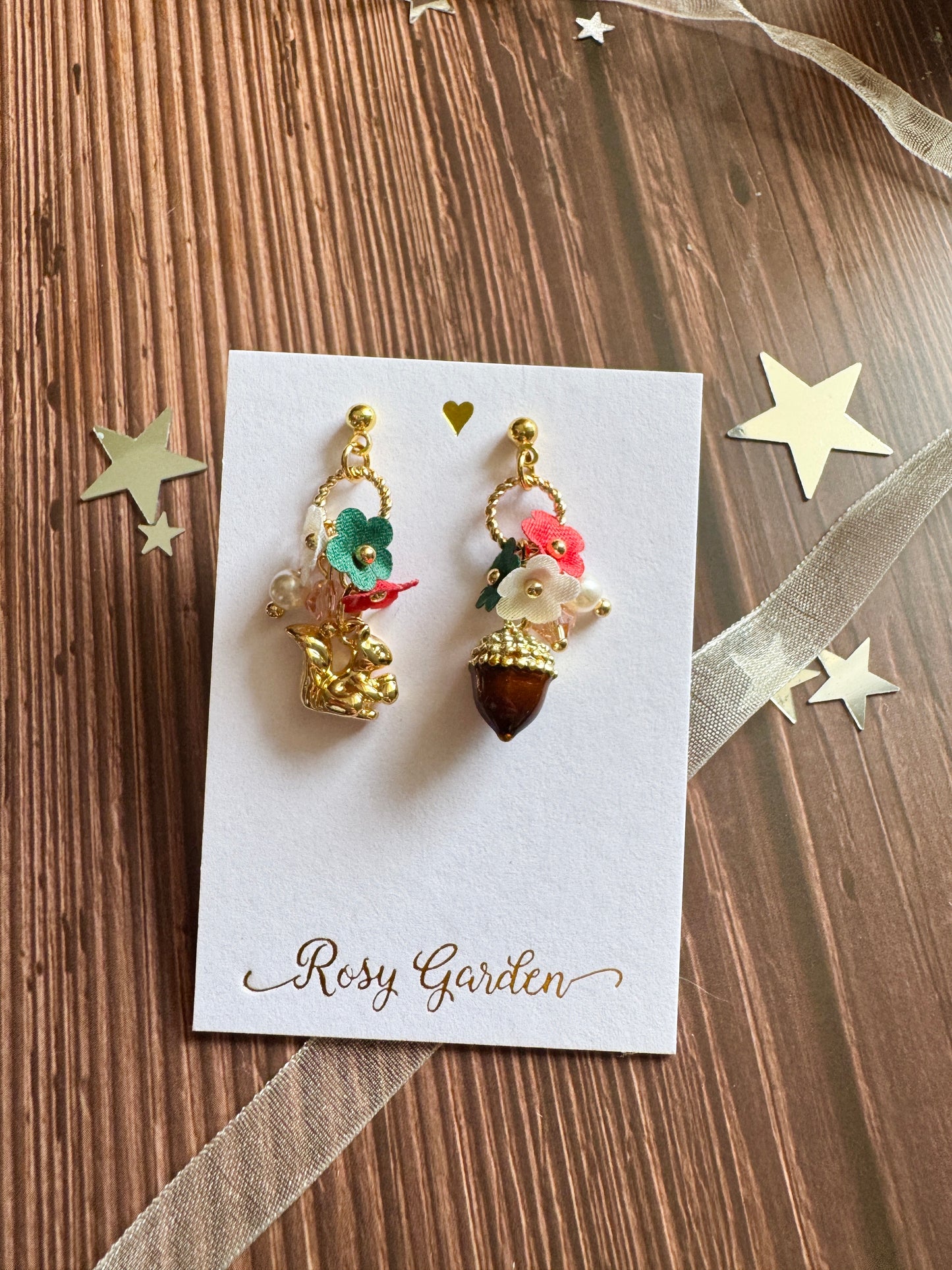 小松鼠耳環 橡果 聖誕色