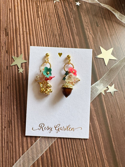 小松鼠耳環 橡果 聖誕色