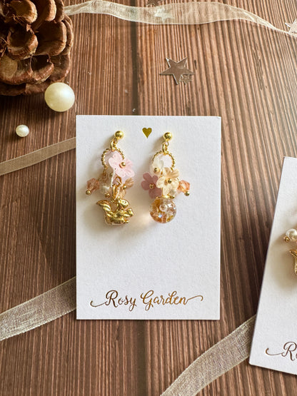 小松鼠 水晶球耳環