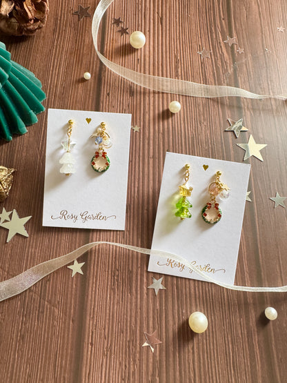 聖誕樹與閃閃花環水晶球耳環