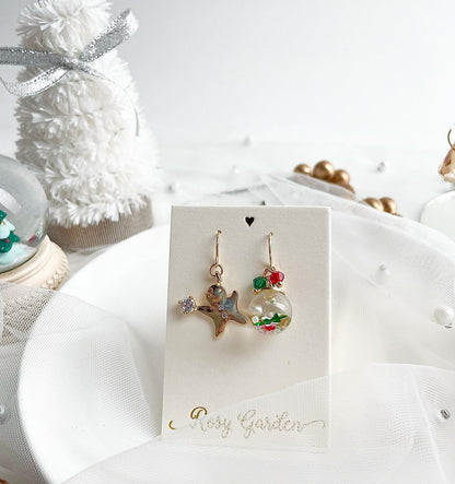 薑餅人水晶球耳環 可換耳夾