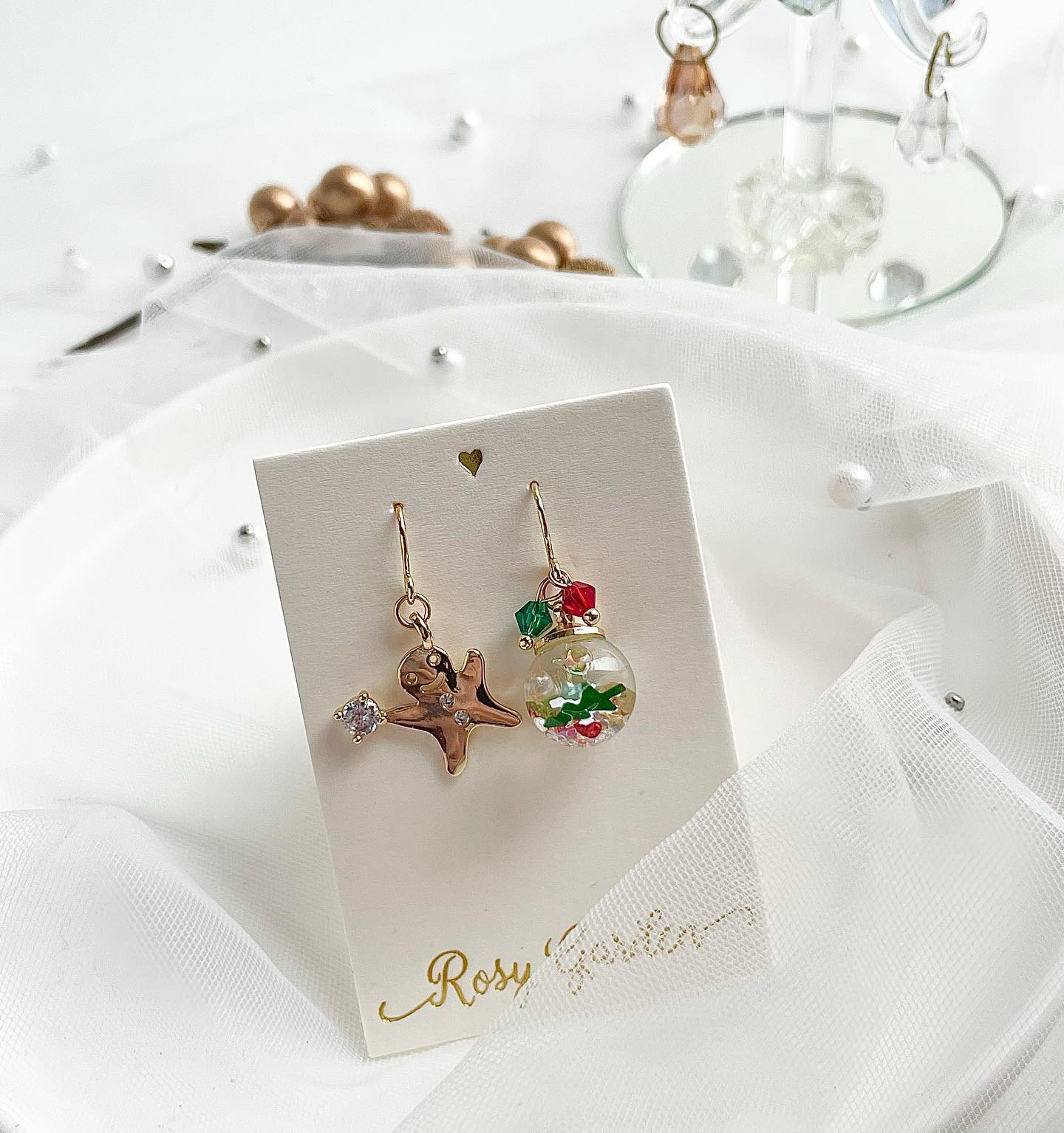 可愛薑餅人水晶球耳環 可換耳夾